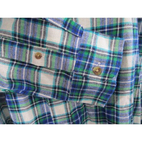 Chaps Brushed Flannel Blue Green Plaid Mens Lg Button Down NWT - Picture 12 of 16